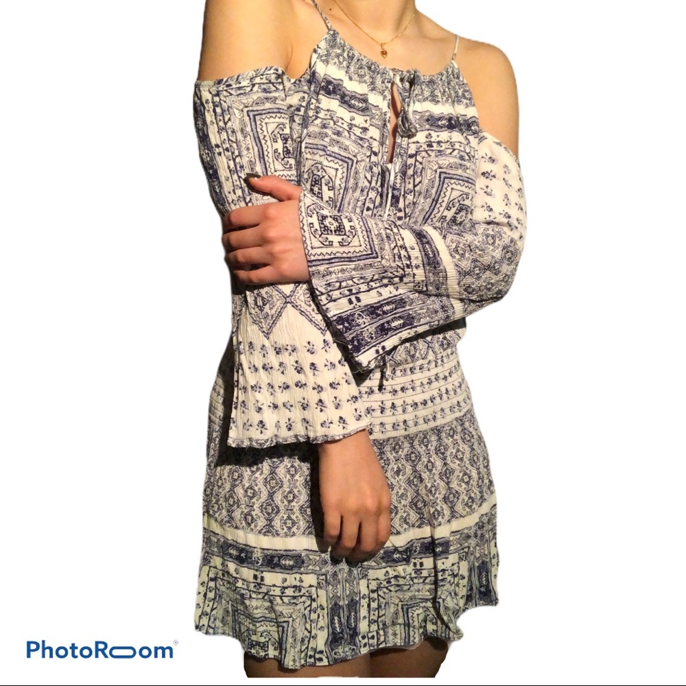 Forever 21 Blue and White Off the Shoulder Dress